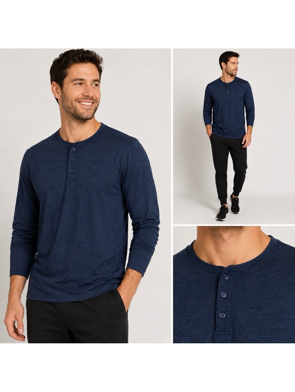 Hawke & Co Performance Henley Shirt Men L Navy Blue Long Sleeve Stretch Athletic